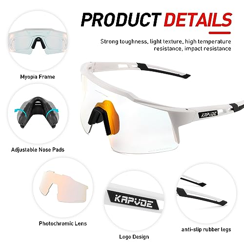 KAPVOE Photochromic Cycling Glasses Mountain Bike Sunglasses MTB Bicycle Riding Clear Colorful High Definition Lenses