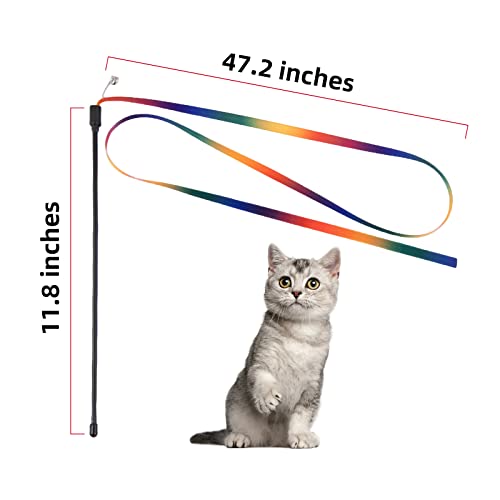 PELLUM Cat Toys, Cat Rainbow Wand Toy Cat Teaser Toy, Interactive Cat Toy Wand Kitten Toys, Colorful Ribbon Charmer for Indoor Cats to Play Chase Exercise - 2PCS