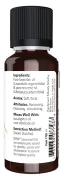 NOW Essential Oils, Lavender & Tea Tree Oil, Stimulating Aromatherapy Scent, Blend of Pure Lavender Oil and Pure Tea Tree Oil, Vegan, 1-Ounce