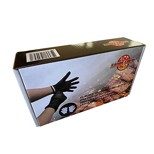 50 Ct Black Disposable Nitrile BBQ Gloves with 2 Cotton Liners for Outdoor Cooking Grilling Smokers and Barbecue Competition, Chef or Kitchen use 50 outers / 2 Inners Gloves