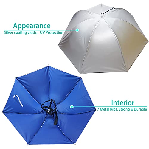 Bocampty Umbrella Hat, 37 inch Fishing Umbrella Hat Hands Free Foldable UV Protection Umbrella Cap Adjustable Headwear for Fishing Golf Camping Beach Gardening Sunshade Outdoor