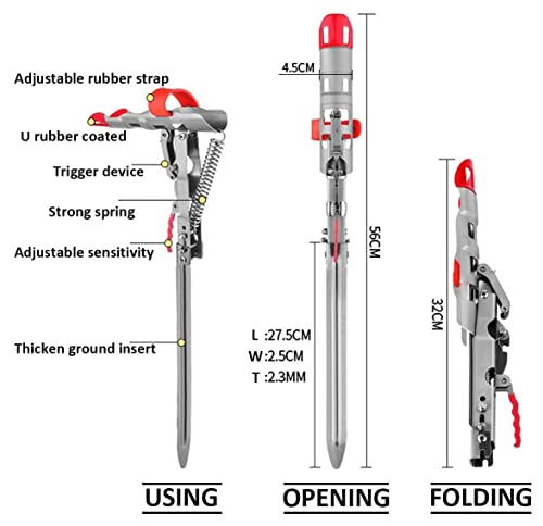 1 Pack Fishing Rod Holder Smart Fish Catcher Fishing Pole Holders Automatic Spring Tip-Up Hook with Stainless Steel Ground Support Fish Pole Rack