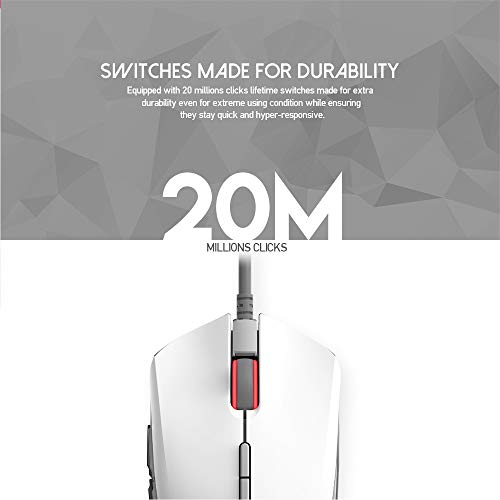 Fantech Gaming PC Mouse 10000 Adjustable DPI Wired RGB LED Light Seven Macro Button Computer Mice (X17) (White)