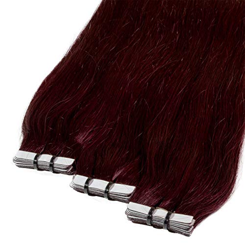 Hair2Heart 10 x 2.5g Premium Tape Straight Human Hair Extension, Burgundy, 50 cm Length