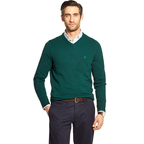 IZOD Men's Premium Essentials Solid V-Neck 7 Gauge Sweater, Botanical Garden, Small