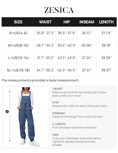 ZESICA Women's Sleeveless Overalls Jumpsuit Casual Loose Adjustable Straps Bib Long Pant Jumpsuits with Pockets, Dusty Blue, Medium