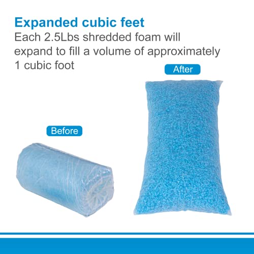 Molblly Bean Bag Filler Foam 10lbs Blue Premium Shredded Memory Foam Filling for Pillow Dog Beds Chairs Cushions and Arts Crafts, Added Gel Particles， Soft and Great for Stuffing