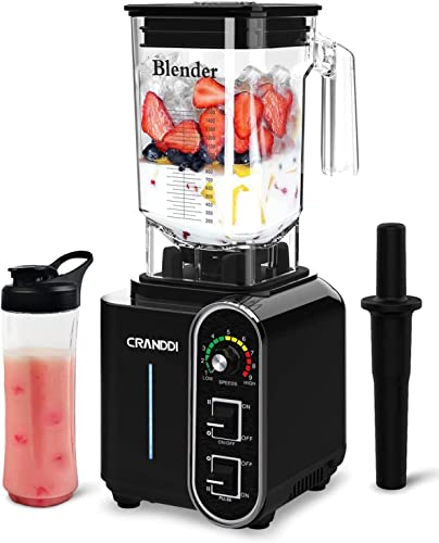 CRANDDI Smoothie Blender, 1800W Strong Motor for Crushing ice, 52oz BPA-free Jar for Family/Commercial Size Ice Crush, Shakes and Smoothies, K98C Black