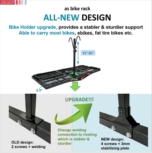 MERCARS Hitch Cargo Carrier with Bike Rack 60" x 24" x 14" Fits 2 Bikes,Folding Cargo Rack Rear (mid Bike Rack)