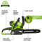 Greenworks 40V 12" Cordless Compact Chainsaw (Great for Storm Clean-Up, Pruning, and Camping), 2.0Ah Battery and Charger Included