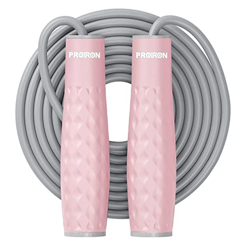 PROIRON Skipping Rope Weighted Jump Rope 1LB Tangle-free with Adjustable Length Extra Thick 7mm Professional Heavy Jump Rope for Endurance Weight Lose Crossfit MMA Cardio & Workouts(Pink)