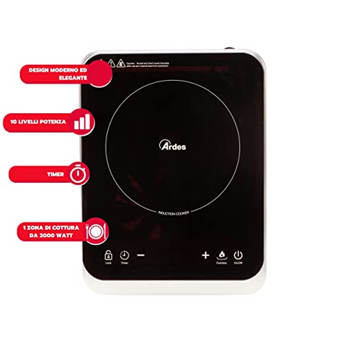 ARDES - AR1F601 Electric Hob 1 Induction Plate Power 2000 Watt with Touch Screen Digital Display Temperature up to 240° Portable Hob Model Kookie One