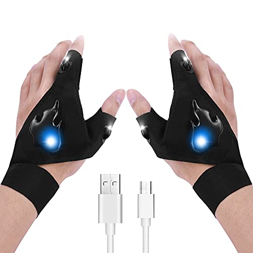 LED Flashlight Gloves,Rechargeable Hands Free Light Gloves, Gifts for Men， Cool Gadgets Tools for Outdoor Camping Fishing, Birthday Christmas Gift Idea for Men Women Who Has Everything, 1 Pair
