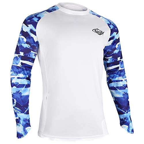 Palmyth Fishing Shirt for Men Long Sleeve Sun Protection UV UPF 50+ T-Shirts with Pocket, Largemouth Bass/Flag, X-Large
