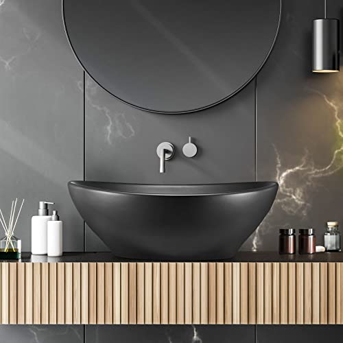 Luxsuite Bathroom Basin Bathroom Sink Vessel Wash Basin Washing Vanity Bowl Above Counter Hand Toilet Bath Countertop Oval Ceramic Basin Black