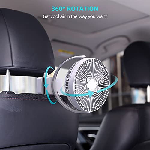 10000mAh 8-Inch Rechargeable Battery Operated Clip on Fan, 4 Speeds Fast Aiflow USB Fan, Sturdy Clamp Portable for Outdoor Camper Golf Cart or Indoor Gym Treadmill Personal Office Desk - White