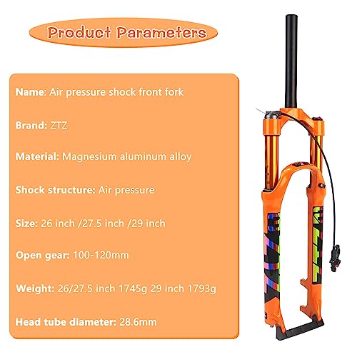 ZTZ MTB Fork Mountain Bike Fork 26/27.5/29 inch MTB Suspension Fork Travel 120mm 1 1/8 Straight Tube QR 9mmManual Lockout/Remote Lockout