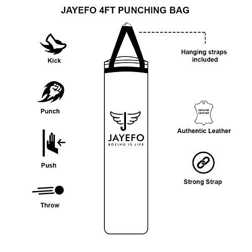 Jayefo Sports Punching Bag - Hanging Boxing Bag for MMA, Karate, Judo, Muay Thai, Kickboxing, Self Defense Training for Training at Home or Gym - Unfilled Heavy Bag 70 to 100 lbs - 4FT - Black