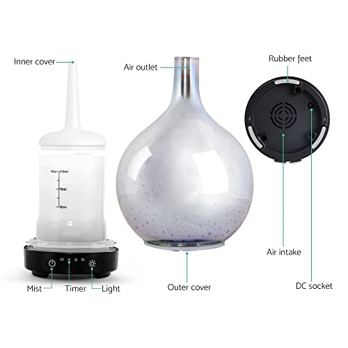 Devanti Aroma Diffuser, 100ml Air Humidifier Purifier Essential Oils Car Freshener Vaporizer Aromatherapy Diffusers Scent Booster Home Office Bedroom Humidifiers Steam, 7 Led Light 3D Silver