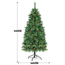 1.5m/1.8m/2.1m Christmas Tree, Hinged Artificial Christmas Tree w/ 150/250/350 LED Lights, 408/498/724 Tips, Red Berries & Brown Pine Cones, Festival Decoration Tree, Perfect for Indoor & Outdoor Applications (2.1M)