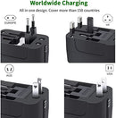 Travel Adapter, Worldwide All in One Universal Travel Adapter Wall AC Power Plug Adapter Wall Charger with Dual USB Charging Ports for AU, US, EU, UK Cell Phone Laptop (Black)