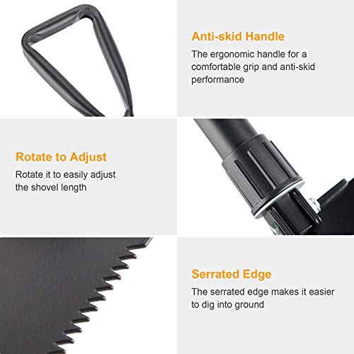 CO-Z Mini Folding Shovel High Carbon Steel, Portable Lightweight Outdoor Tactical Survival Foldable Mini Shovel, Entrenching Tool, Camping, Hiking, Digging, Backpacking, Car Emergency