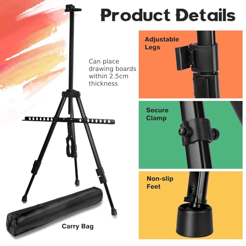 Qunclay 15 Pack Artist Easel Stand 20 to 66 Inch Adjustable Height Painting Easel Metal Tripod Easel Dry Erase Whiteboard Stand with Portable Bag for Tabletop Floor Canvas Photos Signs Displaying