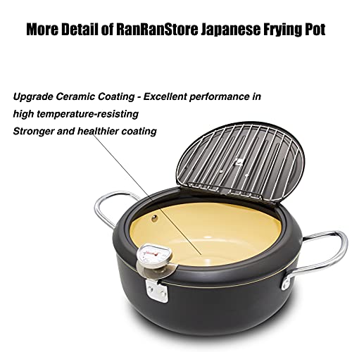 Cyrder Japanese Deep Fryer Pot with Fahrenheit Thermometer 3.5L- High Temperature-Resisting Nonstick Coating, Fried Tempura/Chicken/Fish/Shrimp/Meat Ball, Easy Cleanup, Black 10.2inch Deep Frying Pot