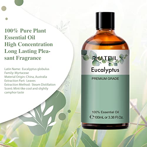 PHATOIL Eucalyptus Essential Oil 100ML, Eucalyptus Essential Oils for Diffuser, Humidifier, Aromatherapy, DIY Candle and Scented Products Making (Eucalyptus, 100ml)