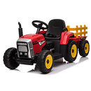 Kids Ride On Toy Farm Tractor Toy Electric Car Trailer w/MP3 Indoor Garden - Red