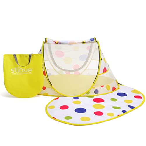 STLOVe Travel Cot Foldable Pop Up Portable Ultralight Weight Baby Beach Tent Infant Crib Mosquito Net Travel Bed Include Blanket Prevent Urine Penetration Peach Skin Velvet 111 * 68.5 * 49cm Yellow