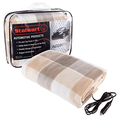 Stalwart Heated Car Blanket – 12-Volt Electric Blanket for Car, Truck, SUV, or RV – Portable Heated Blanket for Car Camping Essentials (Tan)