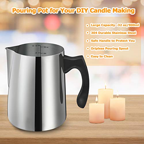 (pot) - Candle Making Pouring Pot, 946ml Double Boiler Wax Melting Pot, 304 Stainless Steel Candle Making Pitcher with Heat-Resistant Handle and Dripless Pouring Spout Design