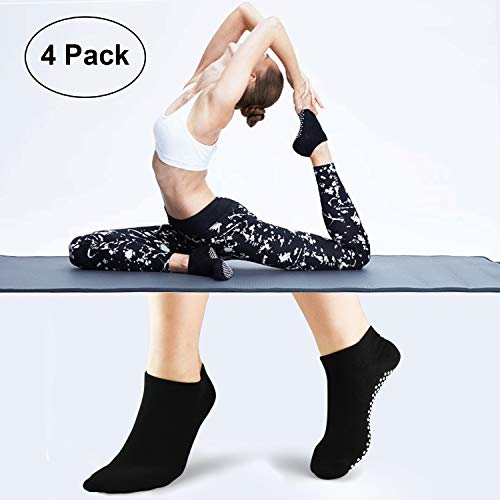 Pilates Ballet Barre Yoga Socks - Elutong 2 OR 4 Pack Non Skid Slip Sticky Grippers Socks for Women - Multicoloured - M(5-8.5）