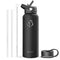 BUZIO Double Wall Stainless Steel Sports Water Bottle with Straw Lid and BPA-Free Flex Cap, 1180 ml Modern Vacuum Water Flask Simple Thermo Canteen Mug, Cold for 48 Hrs Hot for 24 Hrs, Black