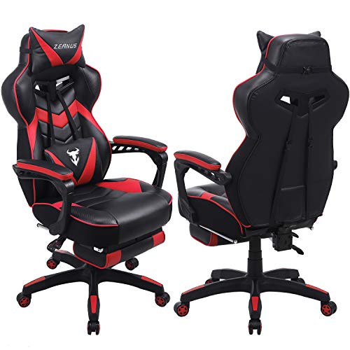 Zeanus Gaming Chair with Footrest Ergonomic Computer Chair with Massage Recliner for Heavy People Racing Gamer Chair Big and Tall Chairs for Adults Red