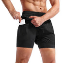 BROKIG Men's 2 in 1 Running Shorts, Quick Dry Sport Shorts Workout Fitness Gym Shorts Men with Zip Pockets(Black,Medium)