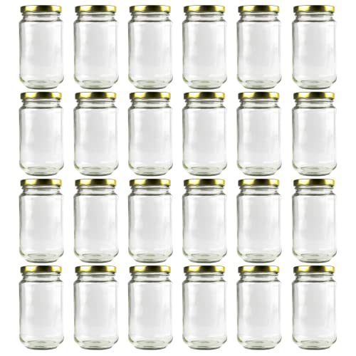 【AU Stock】24 x 375ml Clear Glass Food Jar | Round Glasses Jar with 63mm Golden Twist Cap | Food Container Storage, Spices Jars, Mason Jar for Liquid Jams, Chutneys, Pickles, Sauces