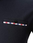 STTLZMC Mens Long Sleeve Poloshirt Contrast Plaid Collar Slim Fit Tennis Tops Shirt,Navy,M