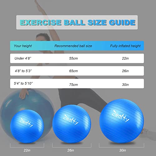 zeatly Yoga Ball Exercise Ball - Anti-Slip and Anti-Burst Workout Ball, Birthing Ball Fitness Ball with Quick Pump, Balance Ball Chair for Stability, Pregnancy and Physical Therapy