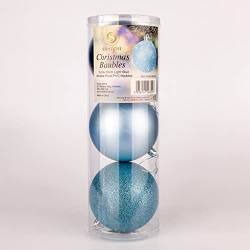 10cm/6Pcs Christmas Baubles Shatterproof Light Blue, Christmas Tree Decorations Ball Ornaments Balls Xmas Hanging Decorations Holiday Decor - Shiny,Matte,Glitter