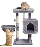 SYANDLVY Small Cat Tree for Indoor Cats, Activity Cat Tower with Scratching Post for Kittens, Climbing Stand with Basket & Condo for Play Rest (Grey)