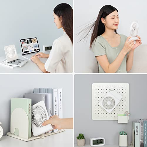 JISULIFE Small Desk Fan, Portable USB Rechargeable Fan, 160° Tilt Folding Personal Mini Fan with 4500mAh Battery, Strong Wind, Ultra Quiet, 4 Speed Modes for Office, Home, Camping - White