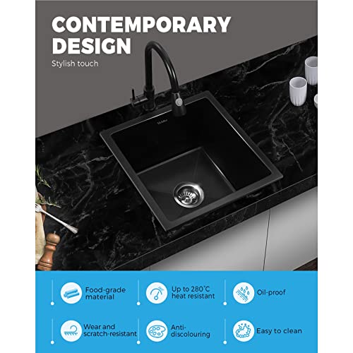 Welba Kitchen Sink Stone Sink Rectangle Single Bowl 460x410x230mm Black