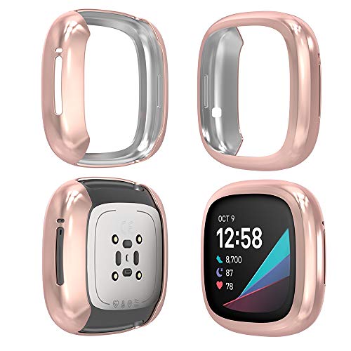 Hianjoo [5-Pack] Case Compatible with Fitbit Versa 3 / Sense, Screen Protectors Full Around Slim Protective Case Cover Comaptible with Fitbit Versa 3 - Clear, Black, Silver, Rose Gold, Rose Pink