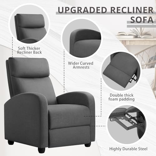 JUMMICO Recliner Chair Adjustable Home Theater Single Fabric Recliner Sofa Furniture with Thick Seat Cushion and Backrest Modern Living Room Recliners (Grey)