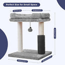 MeowSir Cat Tree 4 in 1 Cat Scratching Post Featuring with Cat Self Groomer Wide Large Top Perch Natural Scratching Post and Danging Ball for Indoor Cats-Grey