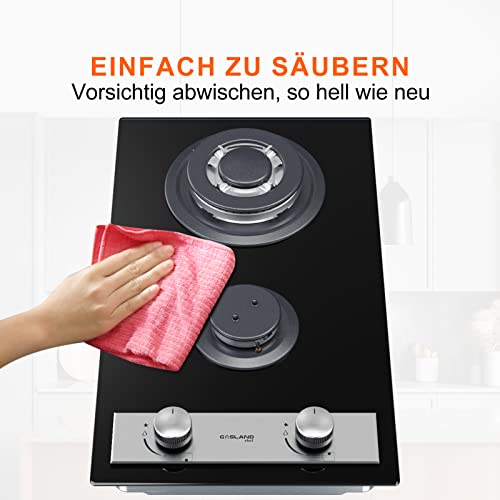 Gasland Chef GH30BF 30cm Built-in 2 Burners Gas Hob, Black Tempered Glass Gas Cooktop, NG/LPG Convertible