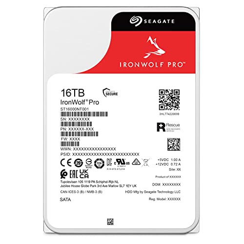 Seagate IronWolf Pro, NAS, 3.5" HDD, 16TB, SATA 6Gb/s, 7200RPM, 256MB Cache, 5 Years or 2.5M Hours MTBF Warranty