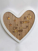 SHATCHI LED Light Up Wooden Heart Shape Table Frame Love Plaque Standing Christmas Home Office Desktop Decorations, White & Brown